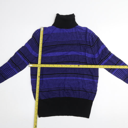 Debenhams Women’s Blue Striped Roll Neck Long Sleeve Jumper Size 14