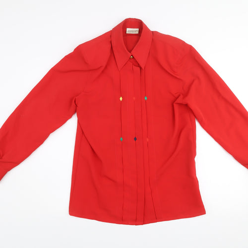 Basler Womens Red Long Sleeve Collared Classic Blouse Size 8