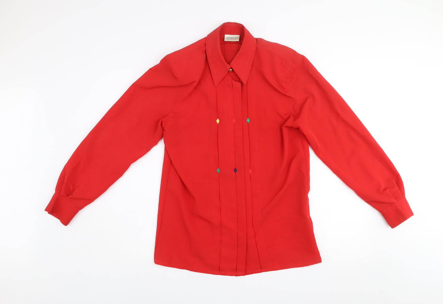 Basler Womens Red Long Sleeve Collared Classic Blouse Size 8