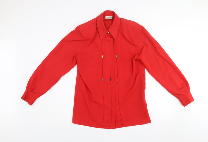 Basler Womens Red Long Sleeve Collared Classic Blouse Size 8