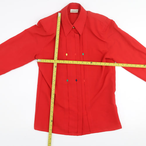 Basler Womens Red Long Sleeve Collared Classic Blouse Size 8