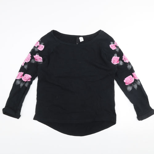 H&M Divided Womens Black Floral Pullover Sweatshirt Size S Cotton