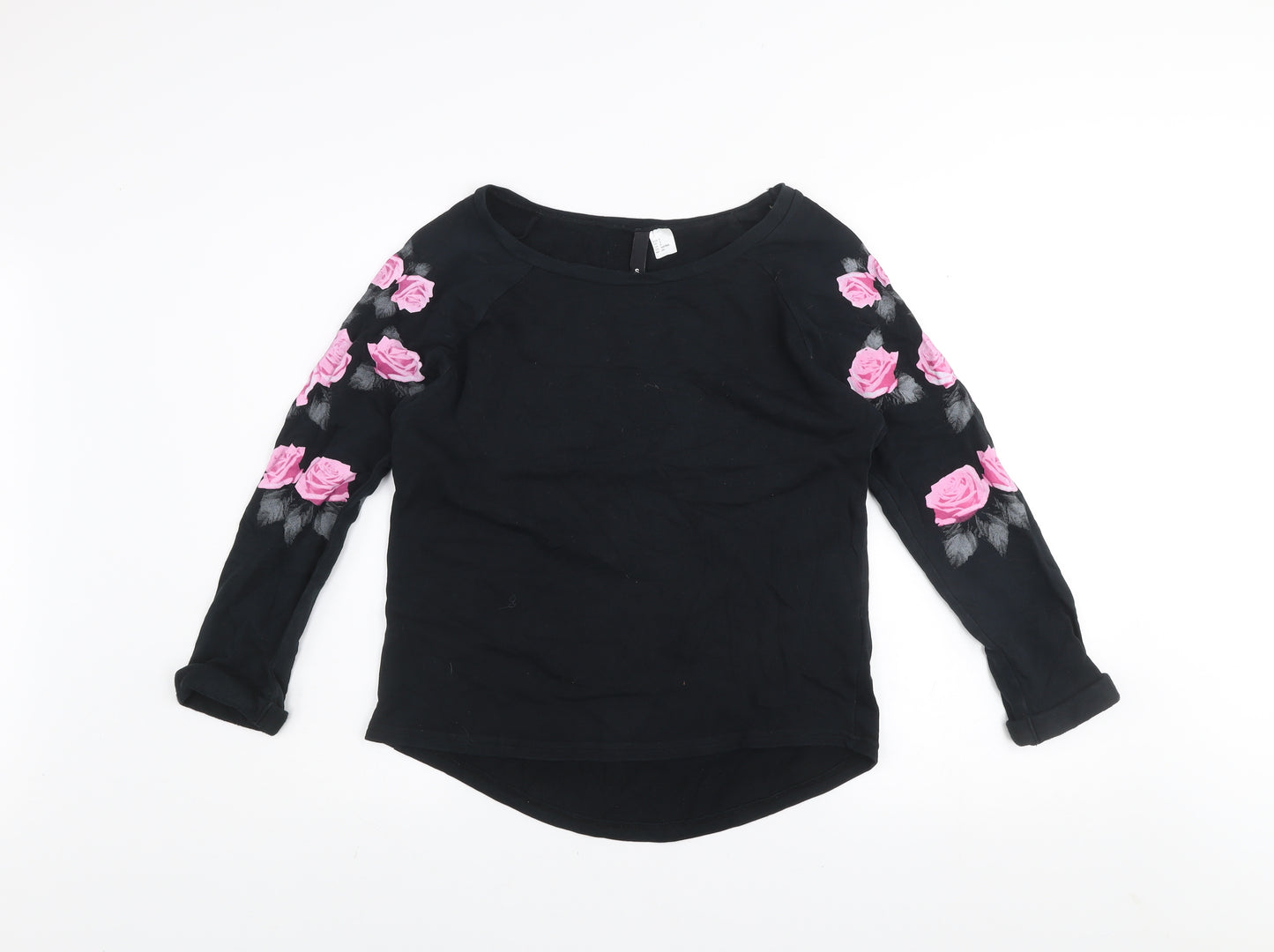H&M Divided Womens Black Floral Pullover Sweatshirt Size S Cotton