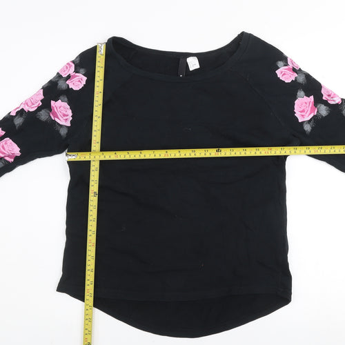 H&M Divided Womens Black Floral Pullover Sweatshirt Size S Cotton