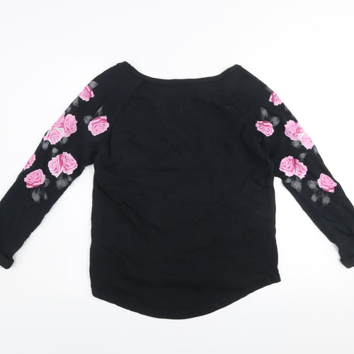 H&M Divided Womens Black Floral Pullover Sweatshirt Size S Cotton