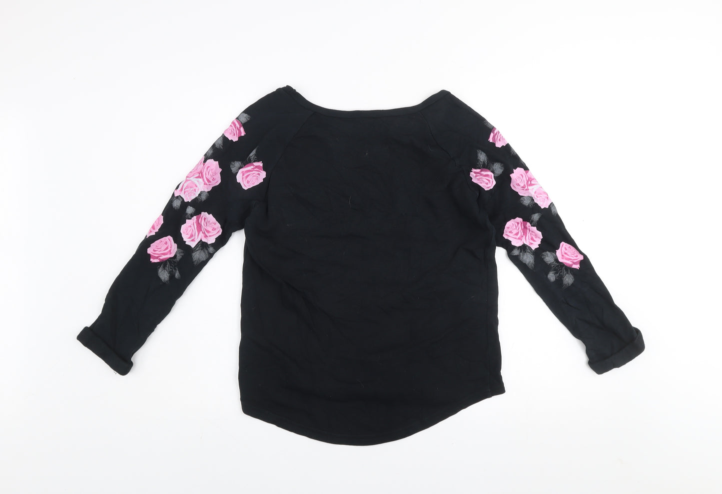 H&M Divided Womens Black Floral Pullover Sweatshirt Size S Cotton