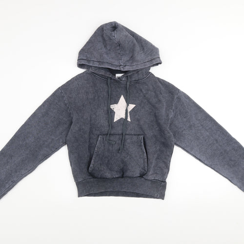 Bershka Women Grey Star Print Hoodie Size S Cotton Blend