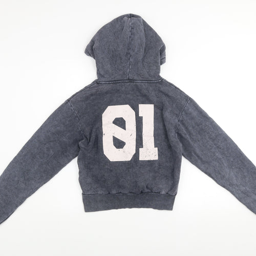Bershka Women Grey Star Print Hoodie Size S Cotton Blend