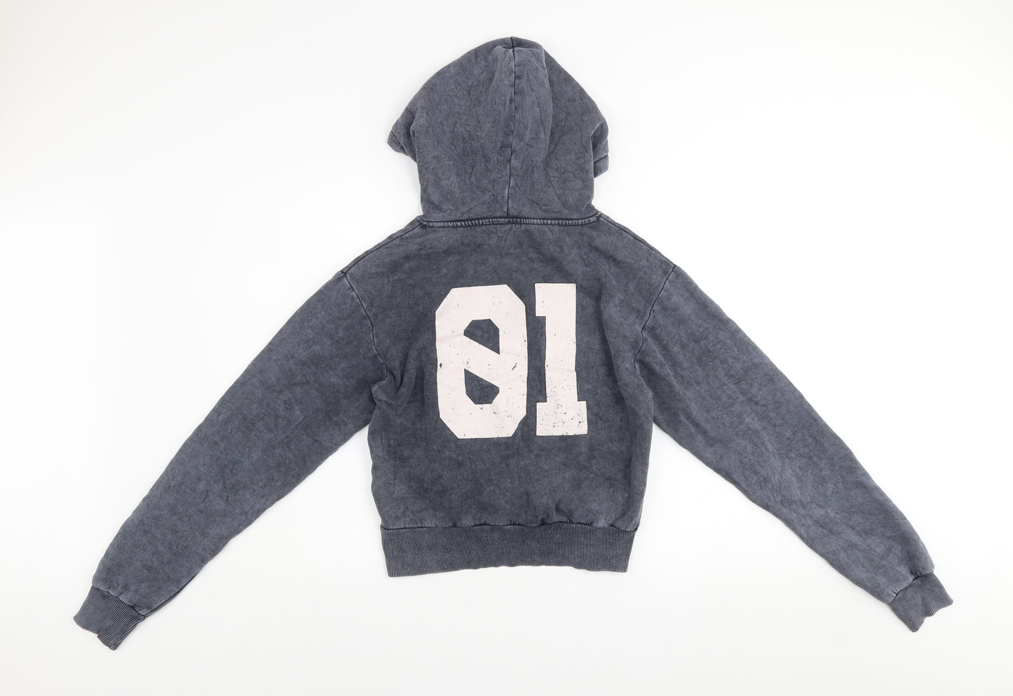 Bershka Women Grey Star Print Hoodie Size S Cotton Blend