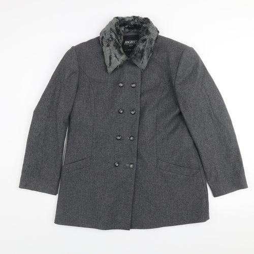 Jocavi Women’s Grey Wool Blend Pea Coat with Faux Fur Collar Size 12