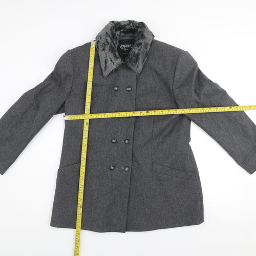 Jocavi Women’s Grey Wool Blend Pea Coat with Faux Fur Collar Size 12