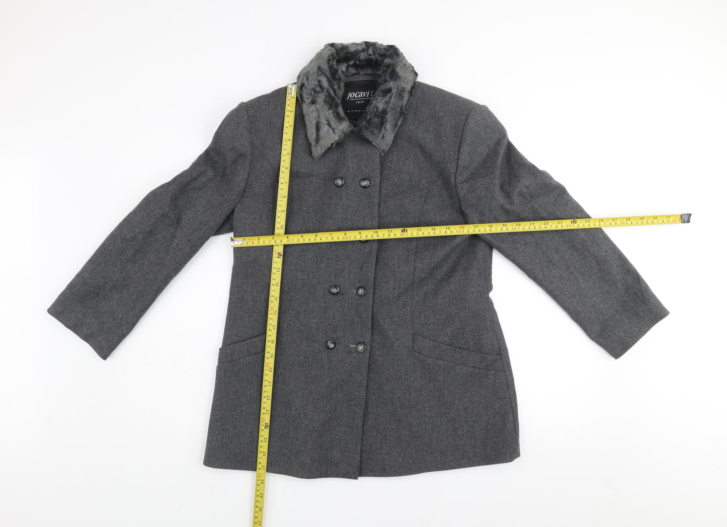 Jocavi Women’s Grey Wool Blend Pea Coat with Faux Fur Collar Size 12