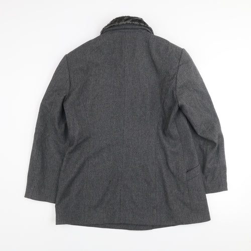 Jocavi Women’s Grey Wool Blend Pea Coat with Faux Fur Collar Size 12