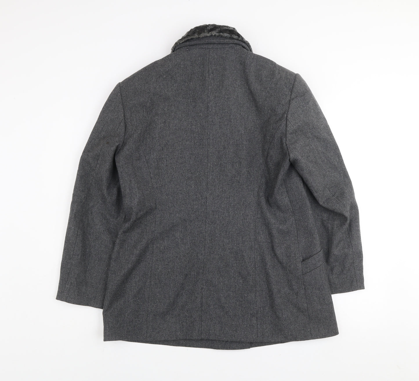 Jocavi Women’s Grey Wool Blend Pea Coat with Faux Fur Collar Size 12