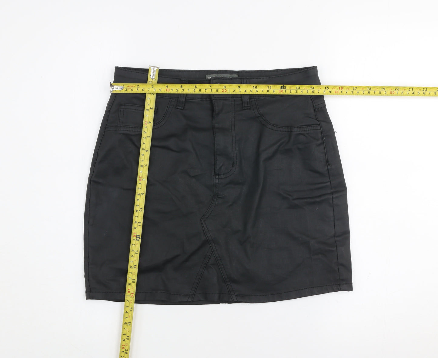Primark Women Black Size 12 Denim Short Pencil Skirt