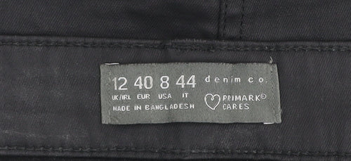 Primark Women Black Size 12 Denim Short Pencil Skirt