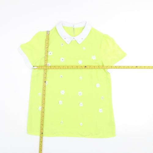 Savida Women's Yellow Floral Collared Short Sleeve Blouse Size 12