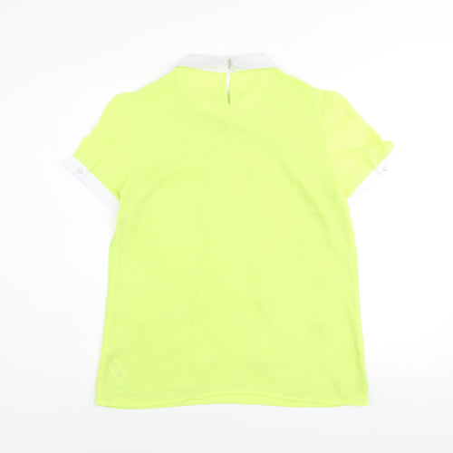 Savida Women's Yellow Floral Collared Short Sleeve Blouse Size 12