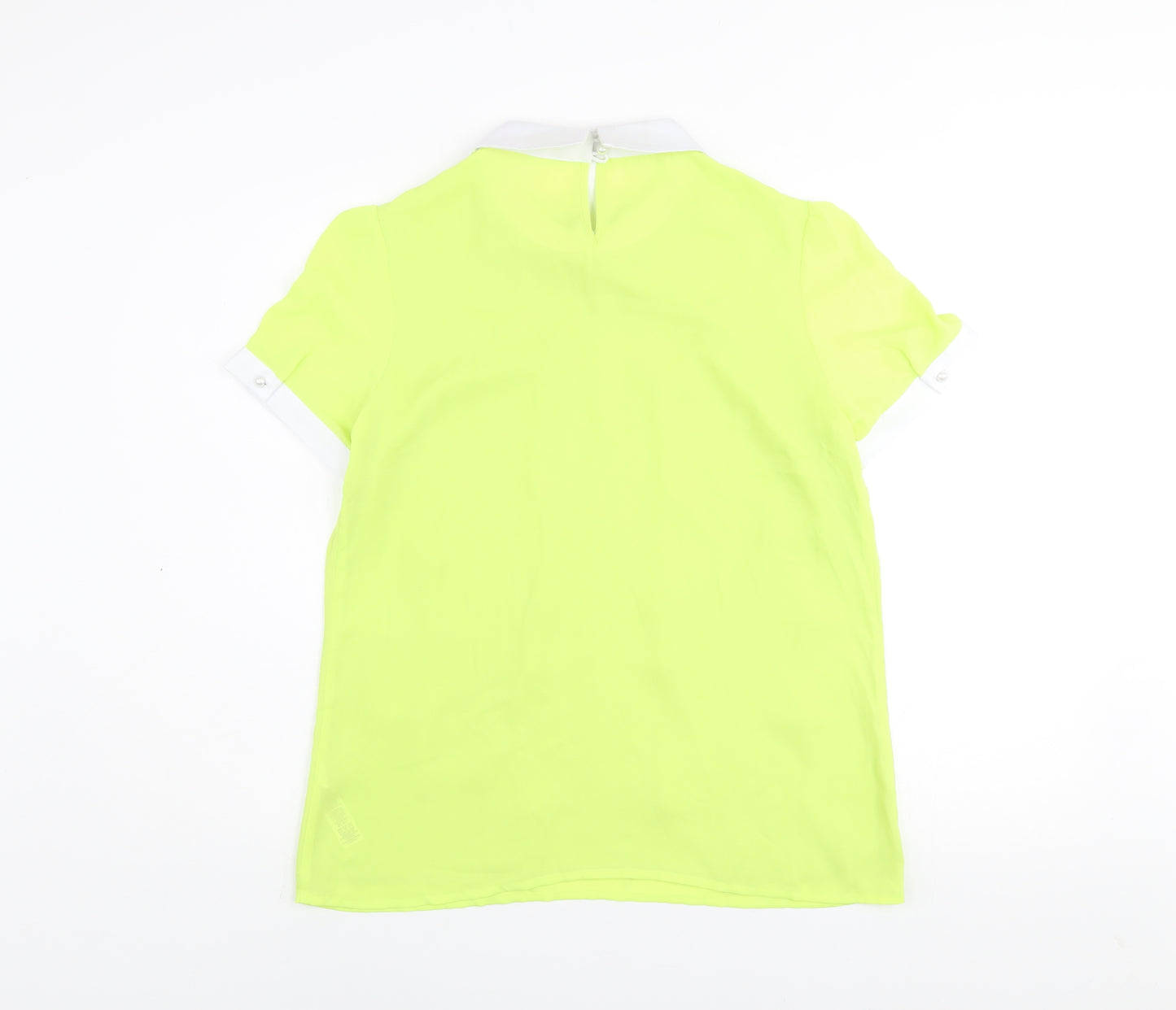 Savida Women's Yellow Floral Collared Short Sleeve Blouse Size 12