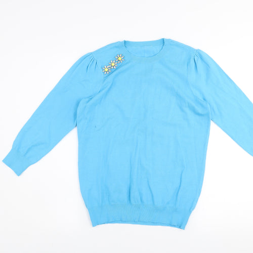 Savida Women's Blue Crew Neck Embellished Jumper Size 10
