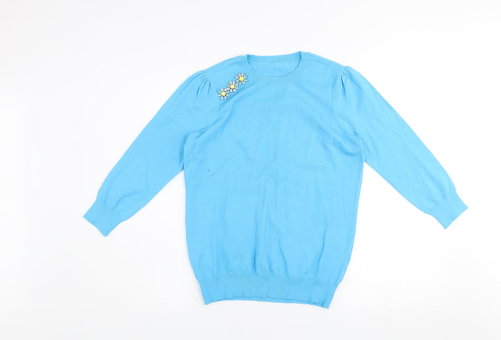Savida Women's Blue Crew Neck Embellished Jumper Size 10