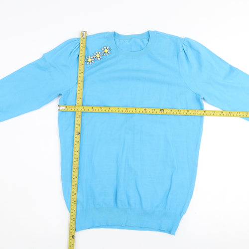 Savida Women's Blue Crew Neck Embellished Jumper Size 10