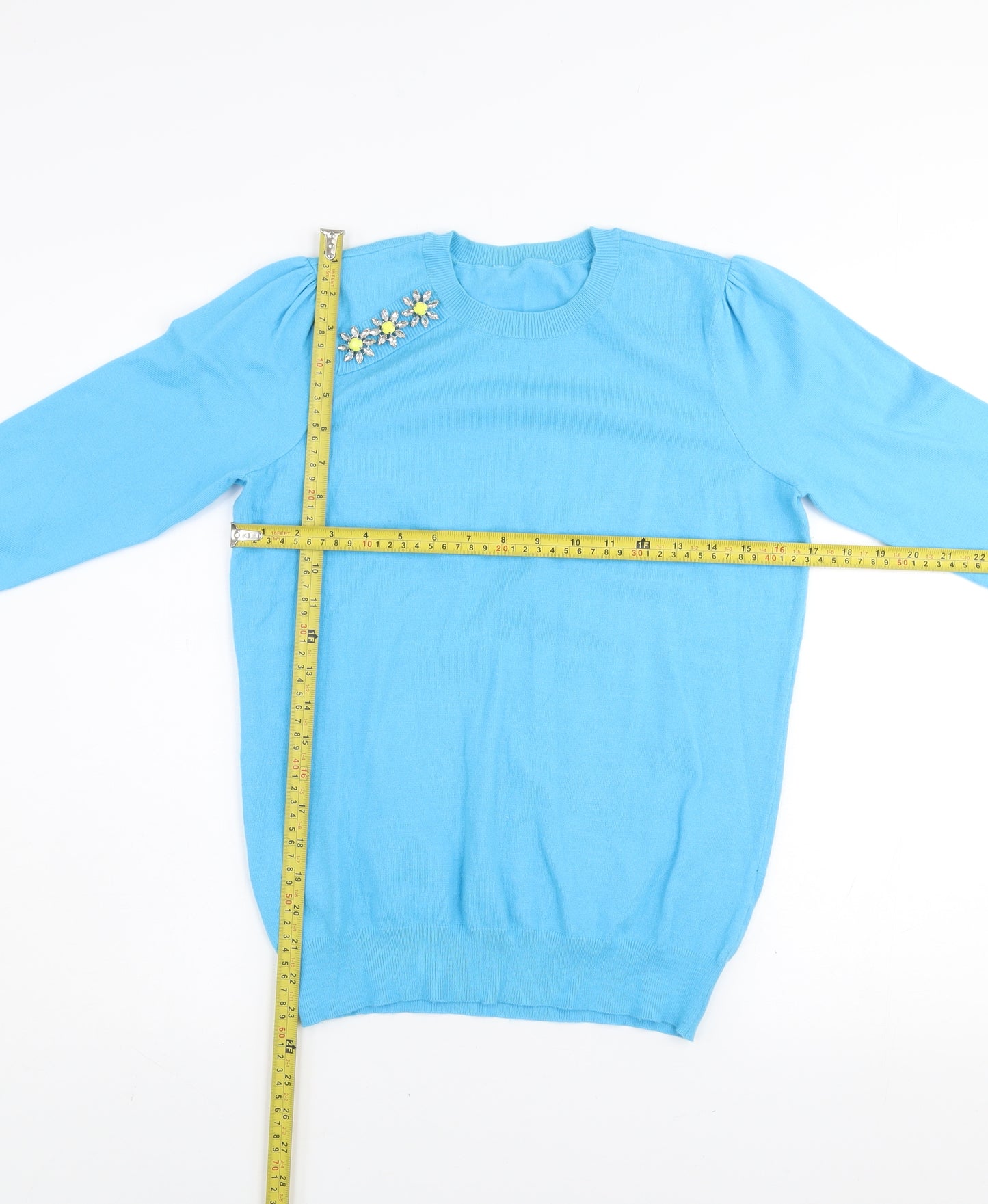 Savida Women's Blue Crew Neck Embellished Jumper Size 10
