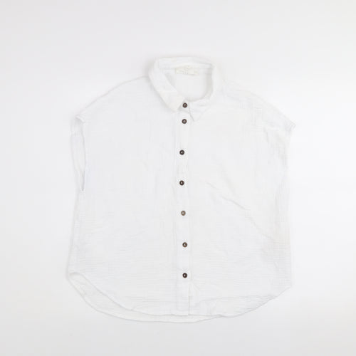 Grace & Mila Women White Cotton Button-Up Sleeveless Shirt M