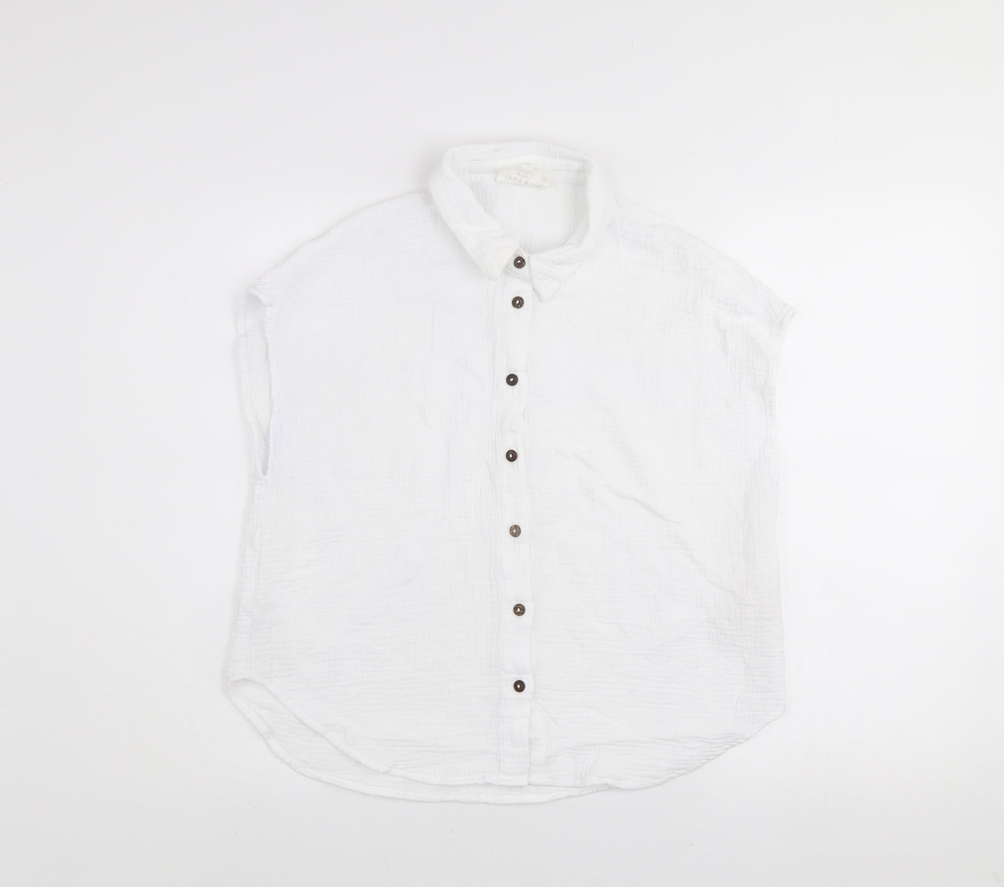 Grace & Mila Women White Cotton Button-Up Sleeveless Shirt M