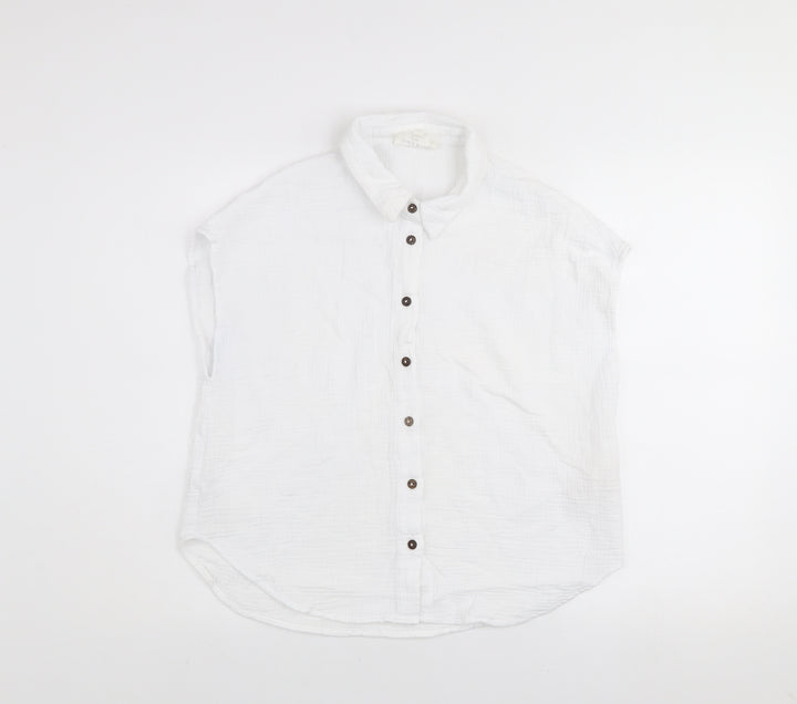 Grace & Mila Women White Cotton Button-Up Sleeveless Shirt M