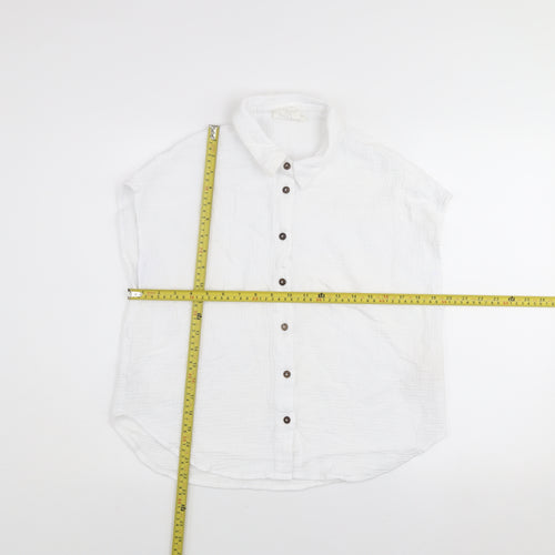 Grace & Mila Women White Cotton Button-Up Sleeveless Shirt M