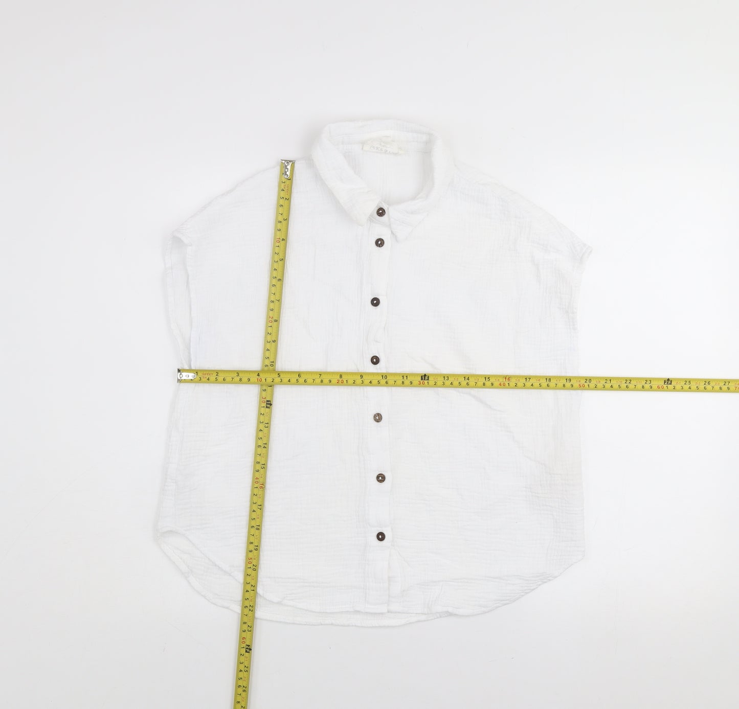 Grace & Mila Women White Cotton Button-Up Sleeveless Shirt M