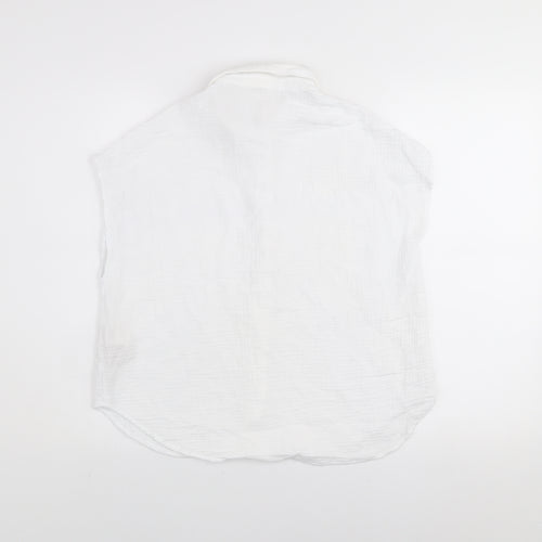 Grace & Mila Women White Cotton Button-Up Sleeveless Shirt M
