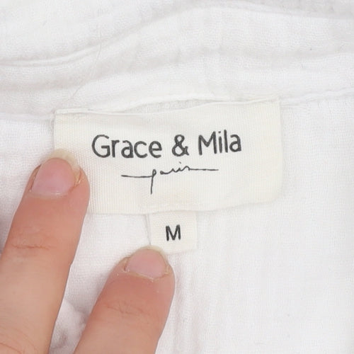 Grace & Mila Women White Cotton Button-Up Sleeveless Shirt M