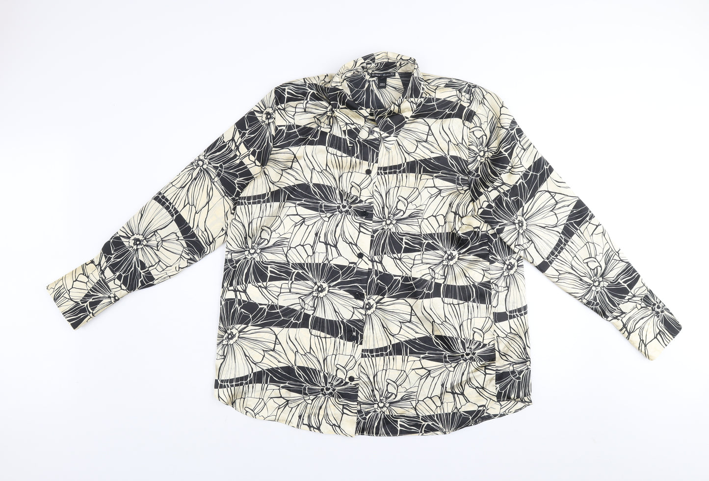 River Island Womens Black Floral Button-Up Shirt Size 12