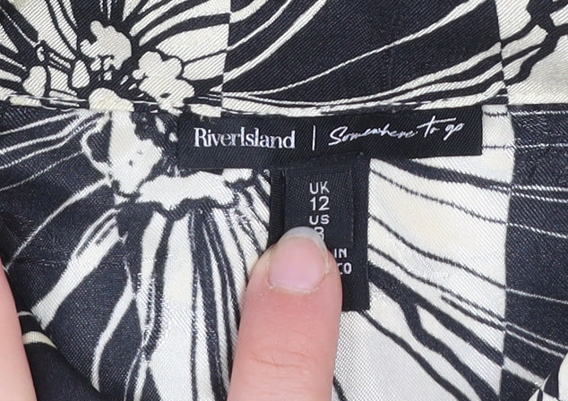 River Island Womens Black Floral Button-Up Shirt Size 12