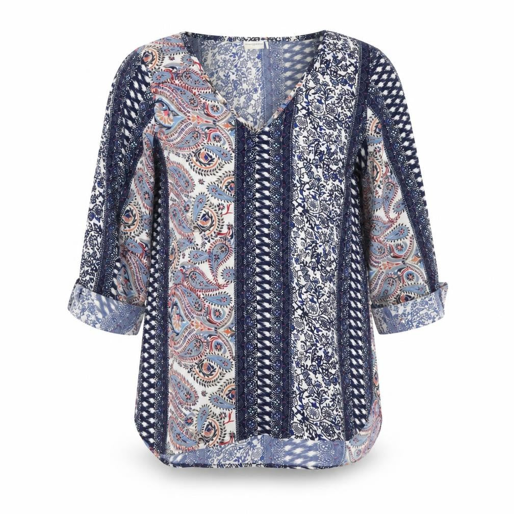 Front view of Jacqueline de Yong women’s blue paisley tunic blouse, size UK 8