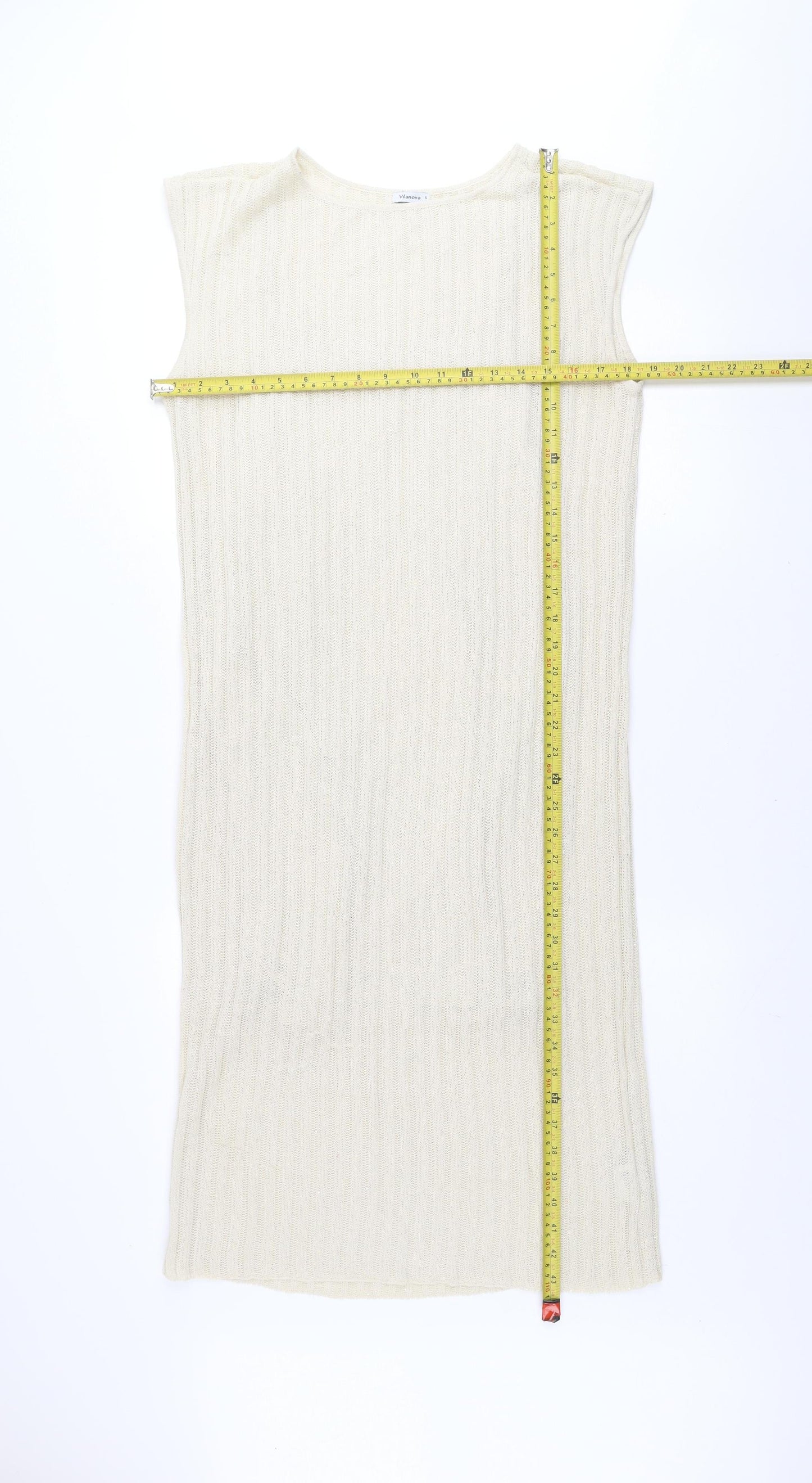 Vilanova Women Ivory Sleeveless Knit Bodycon Dress Size S