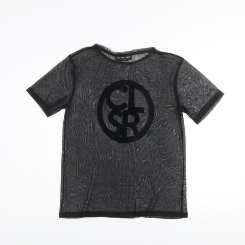 Closure London Black Mesh Short Sleeve Womens T-Shirt Size 12