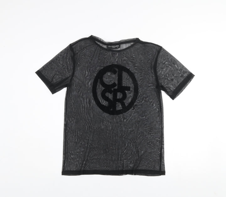 Closure London Black Mesh Short Sleeve Womens T-Shirt Size 12
