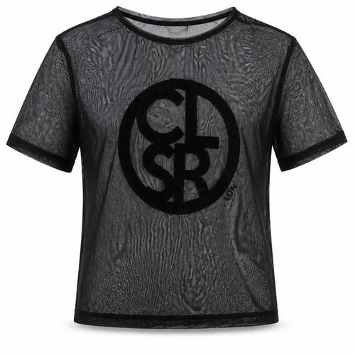 Closure London Black Mesh Short Sleeve Womens T-Shirt Size 12