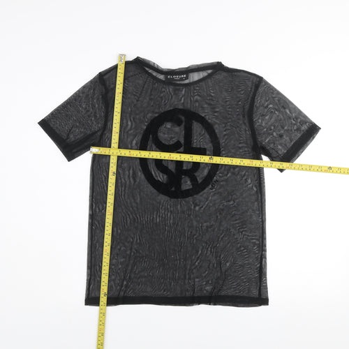Closure London Black Mesh Short Sleeve Womens T-Shirt Size 12