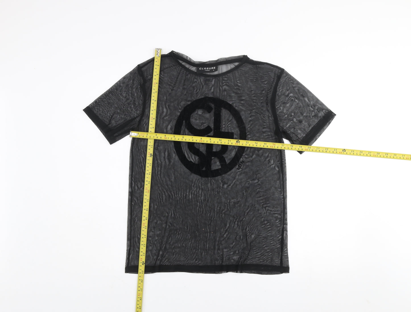 Closure London Black Mesh Short Sleeve Womens T-Shirt Size 12