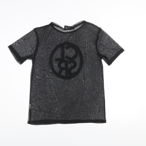 Closure London Black Mesh Short Sleeve Womens T-Shirt Size 12