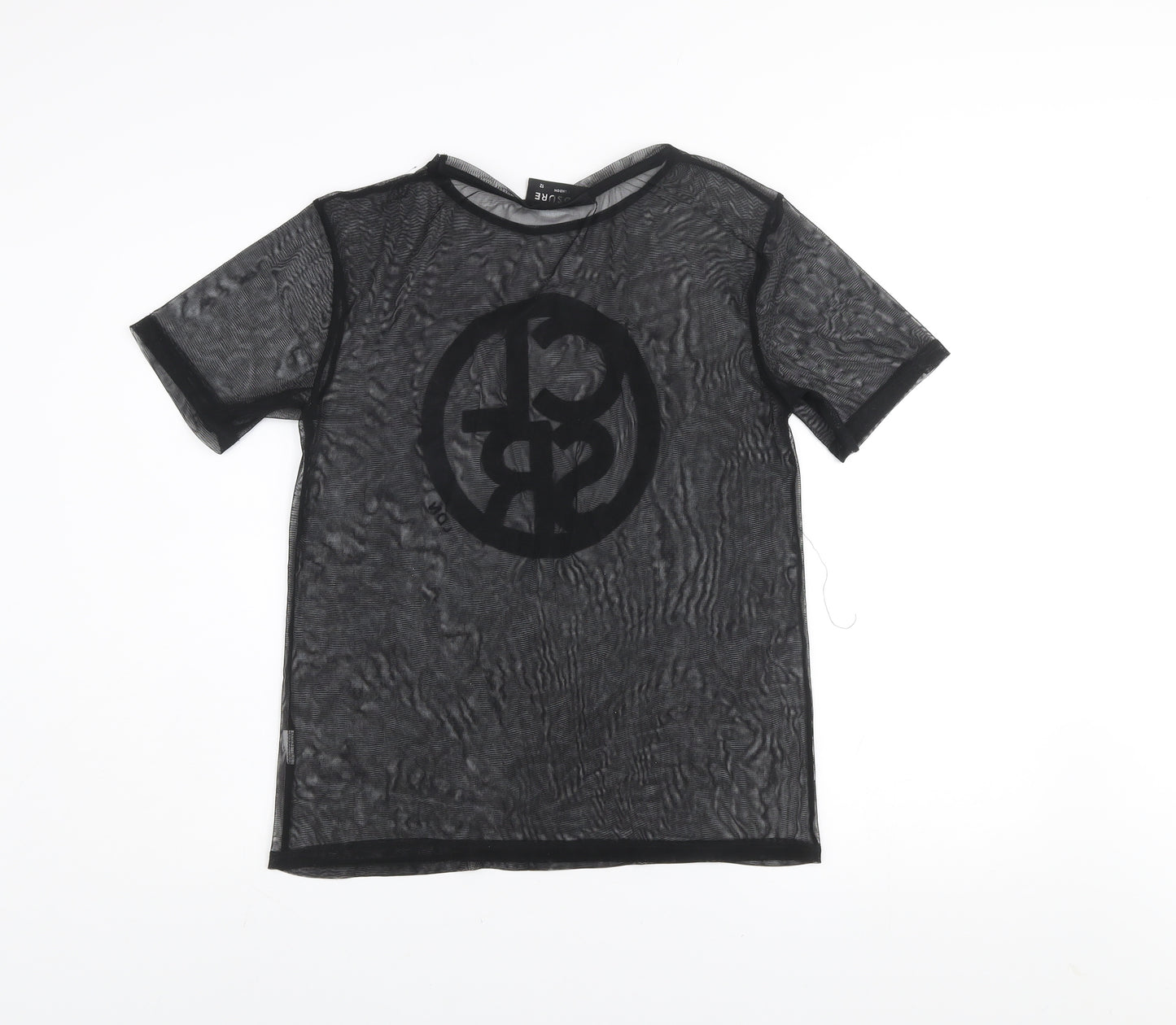 Closure London Black Mesh Short Sleeve Womens T-Shirt Size 12
