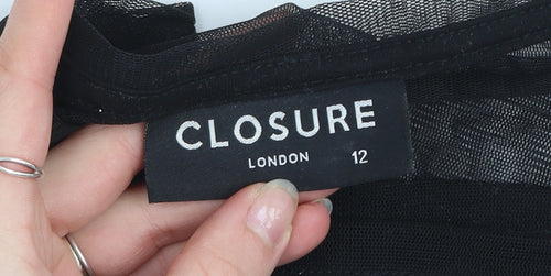 Closure London Black Mesh Short Sleeve Womens T-Shirt Size 12