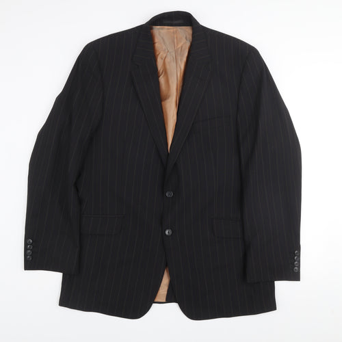 Kartel Men Black 44R Pinstripe Wool Blend Two-Button Blazer