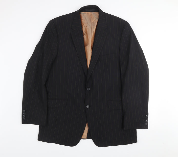 Kartel Men Black 44R Pinstripe Wool Blend Two-Button Blazer