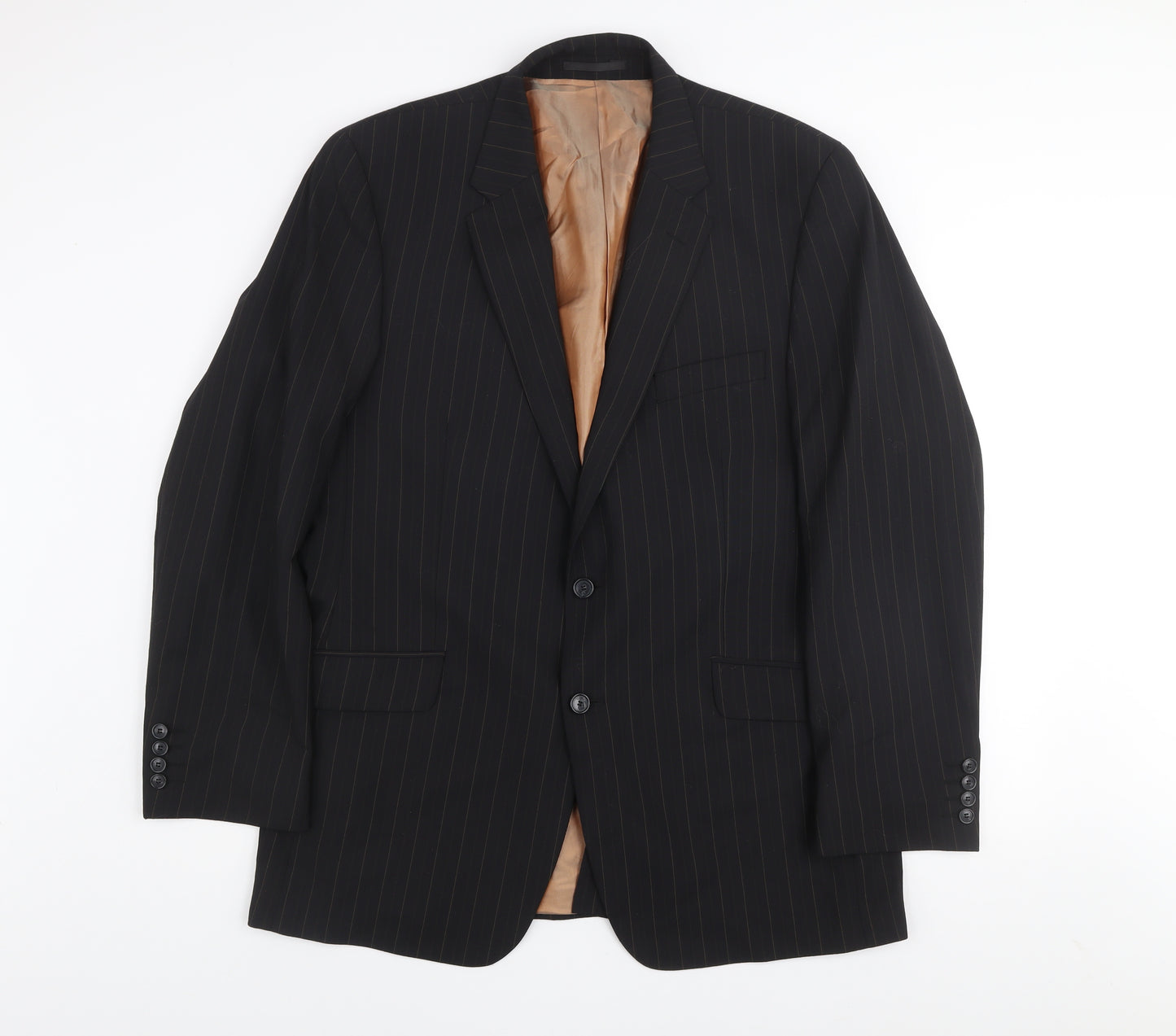 Kartel Men Black 44R Pinstripe Wool Blend Two-Button Blazer