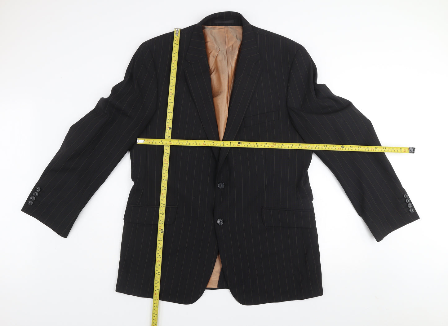 Kartel Men Black 44R Pinstripe Wool Blend Two-Button Blazer
